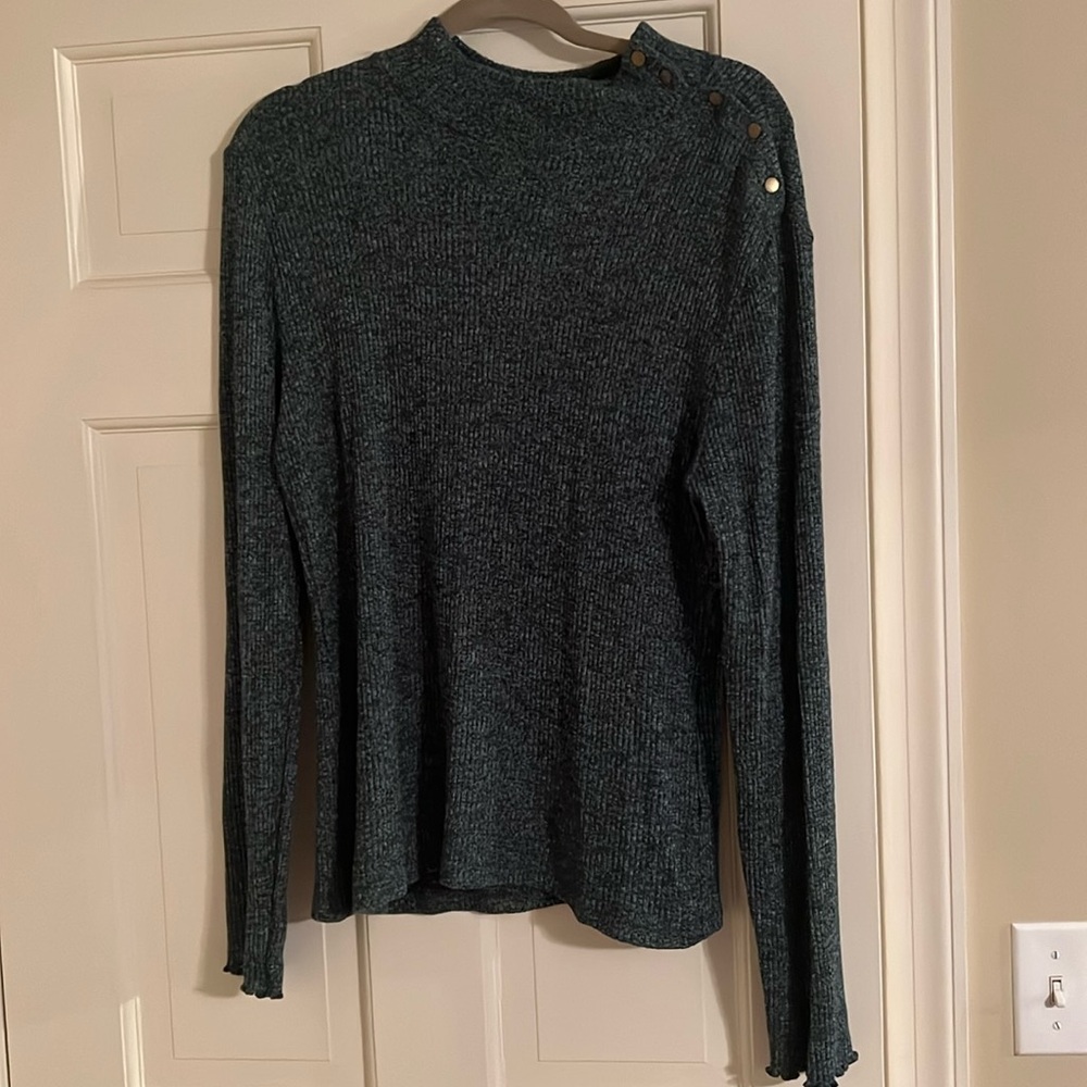 J crew mockneck with button-neck details.